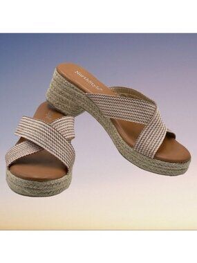 NorthStyle Espadrille Sandals Slip-on Block Heel Criss-Cross Pink Gold Size 37